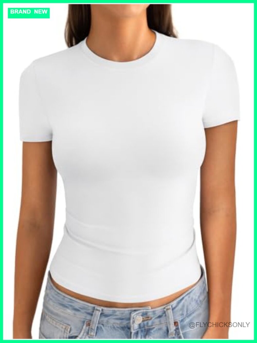 Womens Cotton Crew Neck Short Sleeve Fitted Crop Top Summer Tee